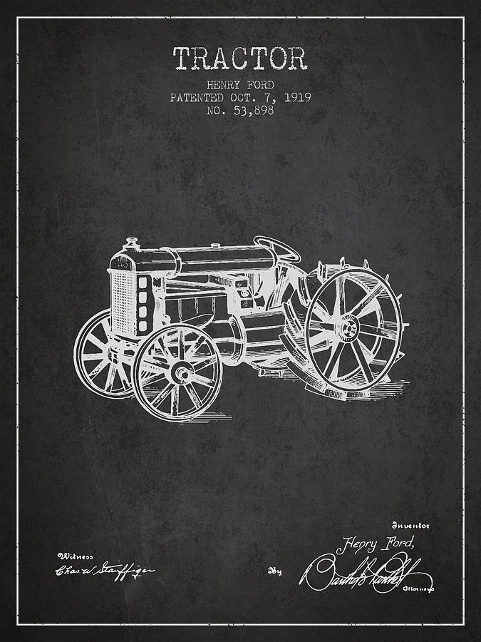 Vintage Digital Art - Henry Ford Tractor Patent  From 1919 - Dark by Aged Pixel