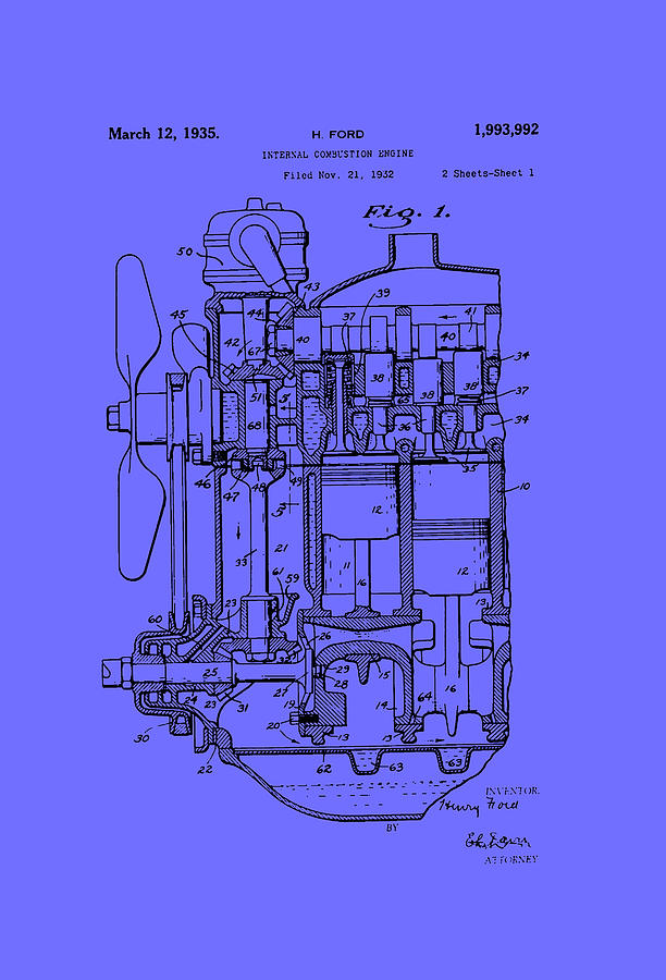 Vintage Drawing - Henry Fords Internal Combustion Engine by Mountain Dreams
