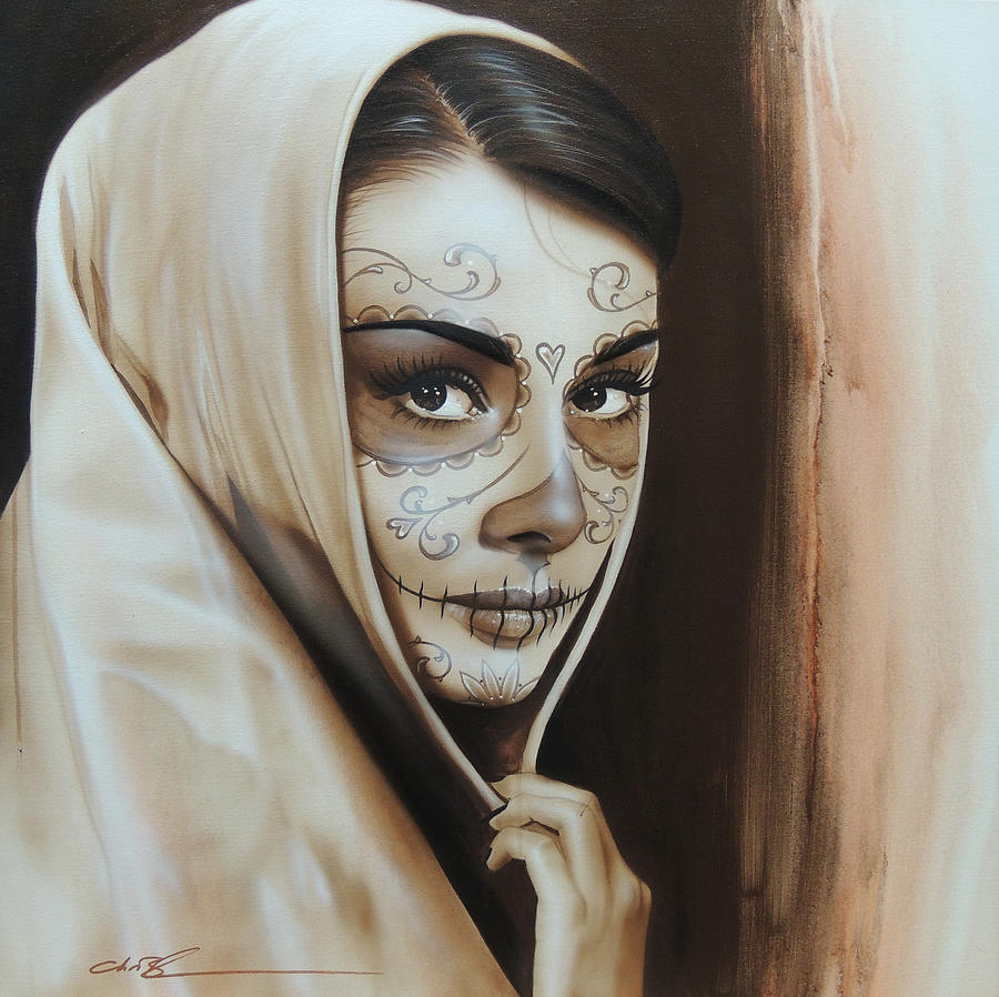 Audrey Hepburn Painting - Hepburn De Los Muertos by Christian Chapman Art