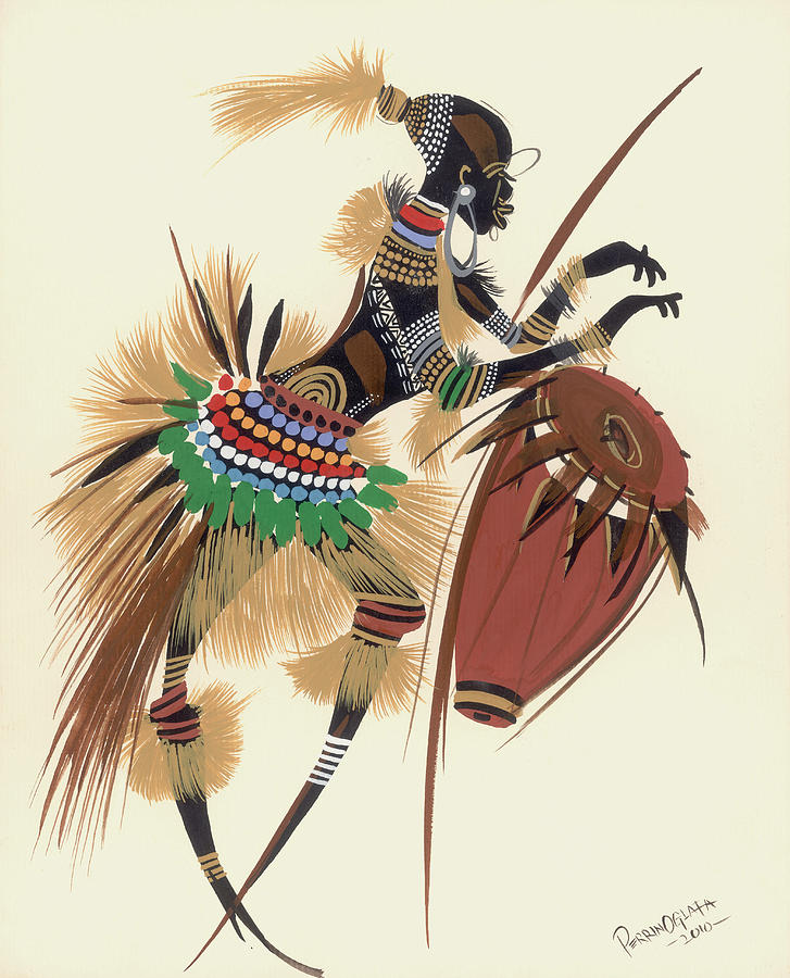 African Painting - Her Rhythm And Blues by Oglafa Ebitari Perrin