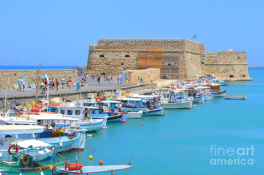 Heraklion Old Harbor Boats In Front Of Koules Venetian Fortress  Photograph by Ana Maria Edulescu