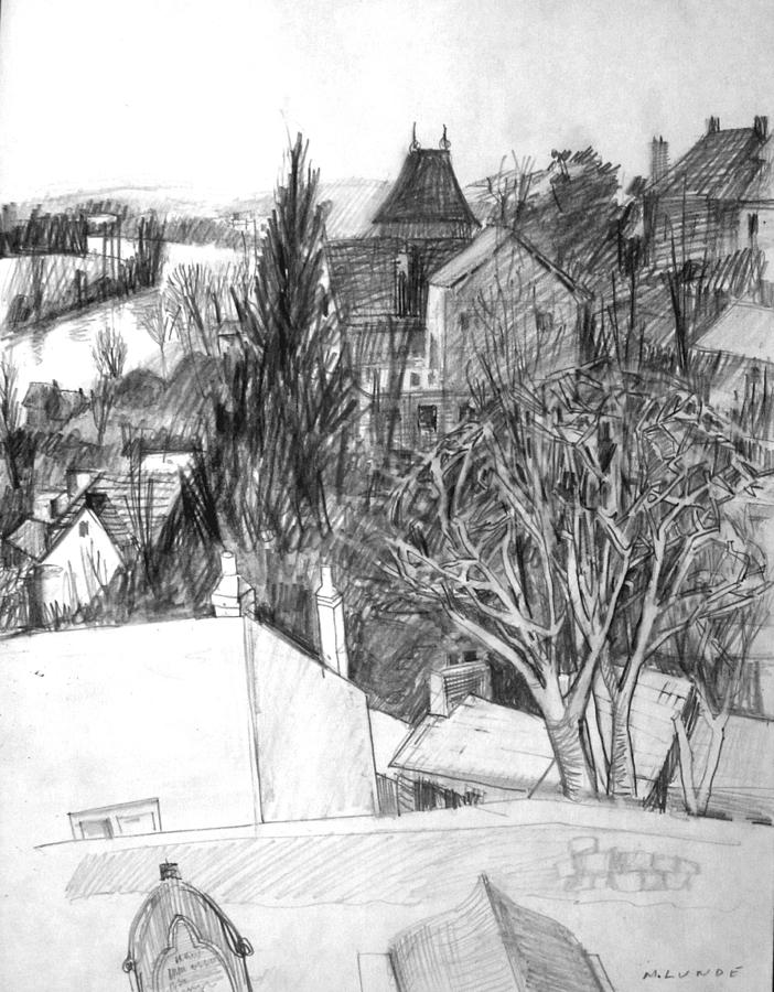 Herblay Roofs Drawing by Mark Lunde