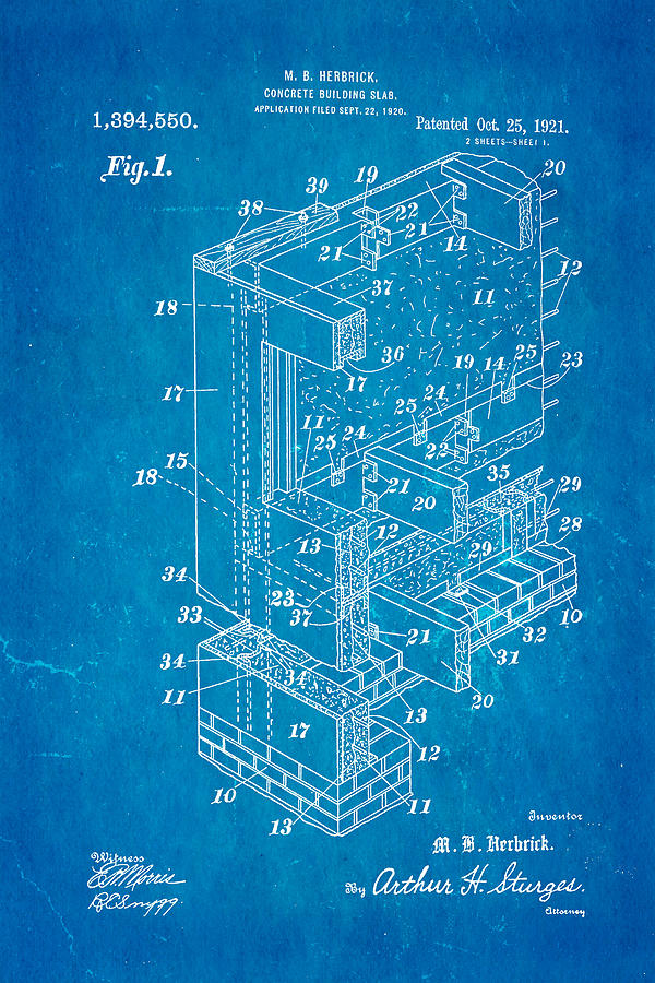 Vintage Photograph - Herbrick Concrete Building Slab Patent Art 1921 Blueprint by Ian Monk