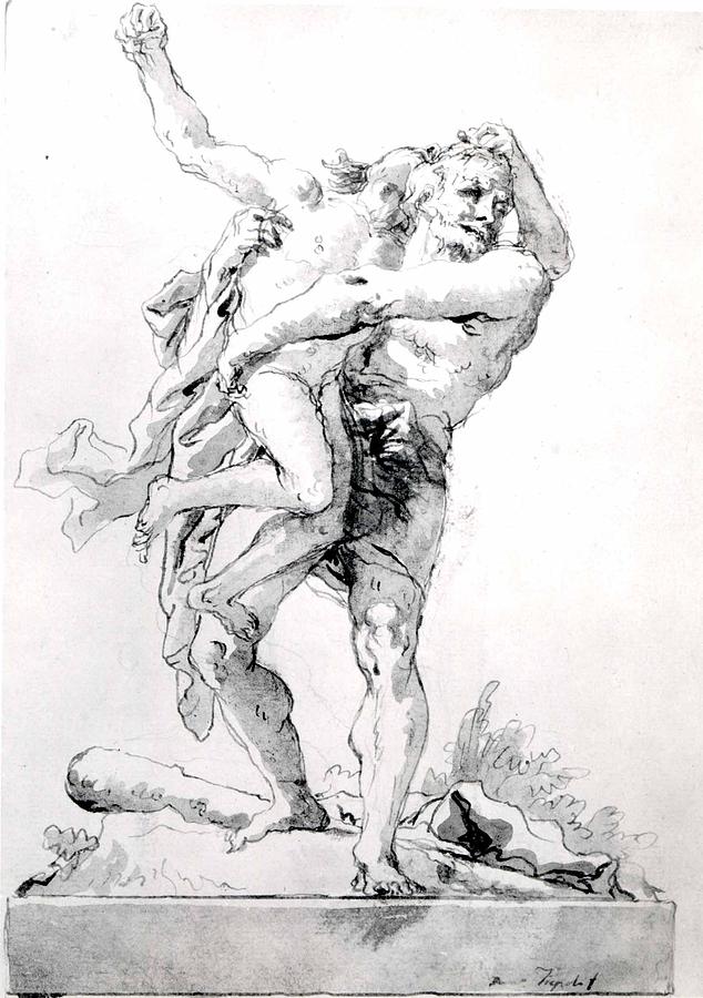 Tiepolo Drawing - Hercules And Antaeus With A Base by Giovanni Domenico Tie...