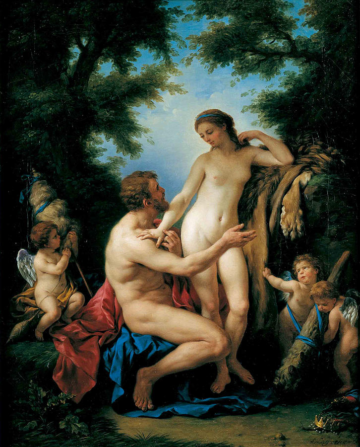 Hercules and Omphale Painting by Louis-Jean-Francois Lagrenee