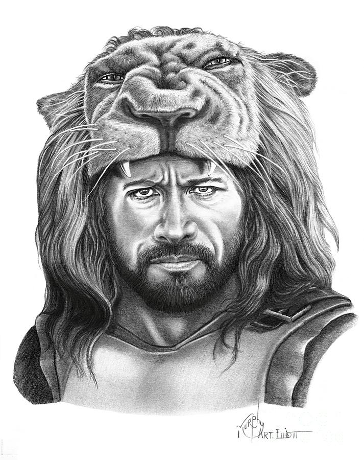 Portrait Drawing - Hercules-Dwayne Johnson by Murphy Elliott