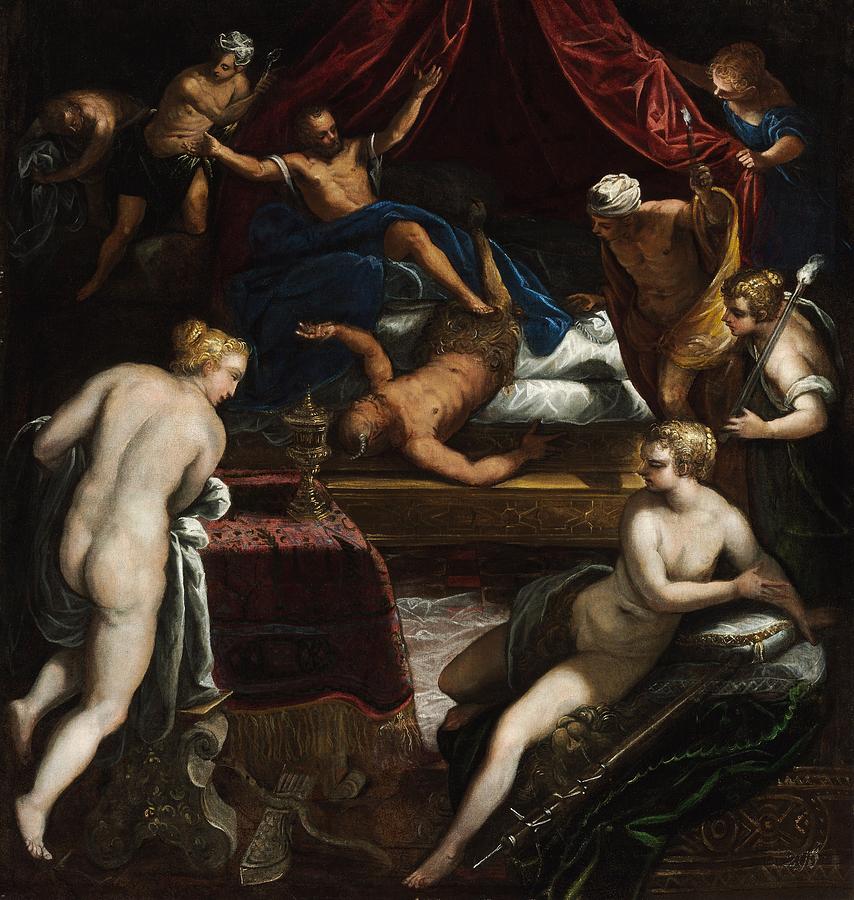 Portrait Painting - Hercules Expelling the Faun from Omphales Bed by Tintoretto