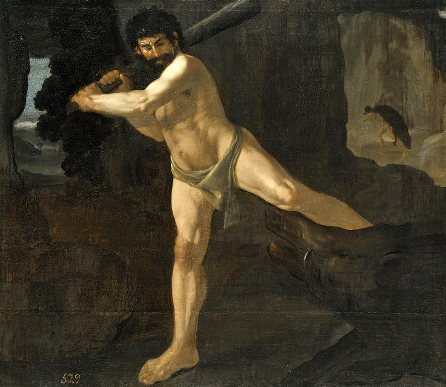 Hercules Fighting the Erymanthian Boar Painting by Francisco de Zurbaran