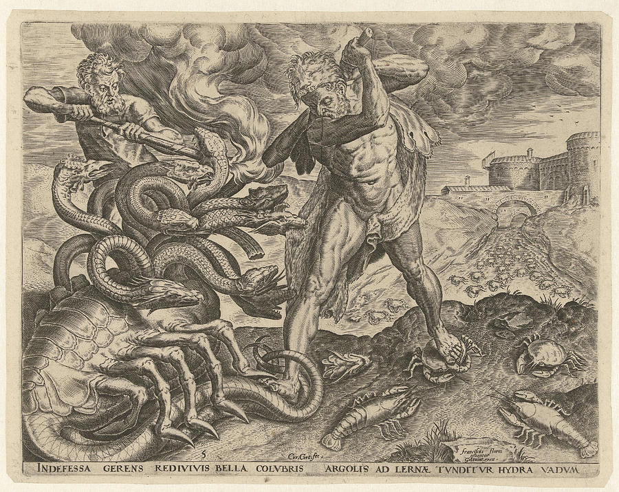 Hercules Overcomes The Hydra Of Lerna, Cornelis Cort Drawing by ...