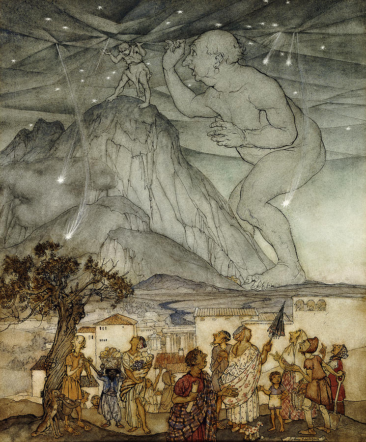Hercules Supporting the Sky instead of Atlas Painting by Arthur Rackham