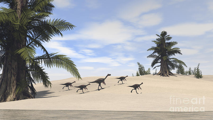 Herd Of Gigantoraptors Walking Digital Art by Kostyantyn Ivanyshen