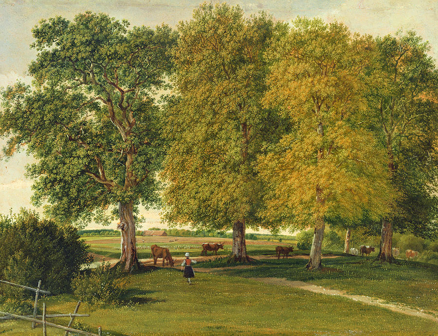 Cow Painting - Herder with Cattle beneath Autumnal Trees by Wilhelm Alexander Kobell