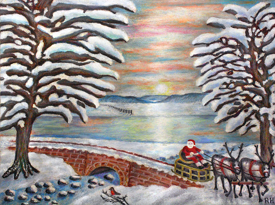Christmas Painting - Here Comes Santa by Ronald Haber