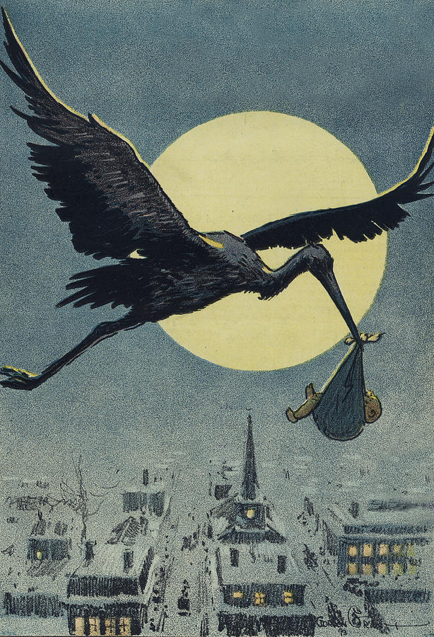 Parenthood Movie Drawing - Here comes the stork circa circa 1913 by Aged Pixel