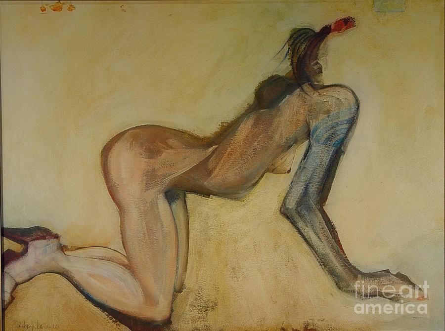 Here Kitty Kitty - Female Nude Painting by Carolyn Weltman