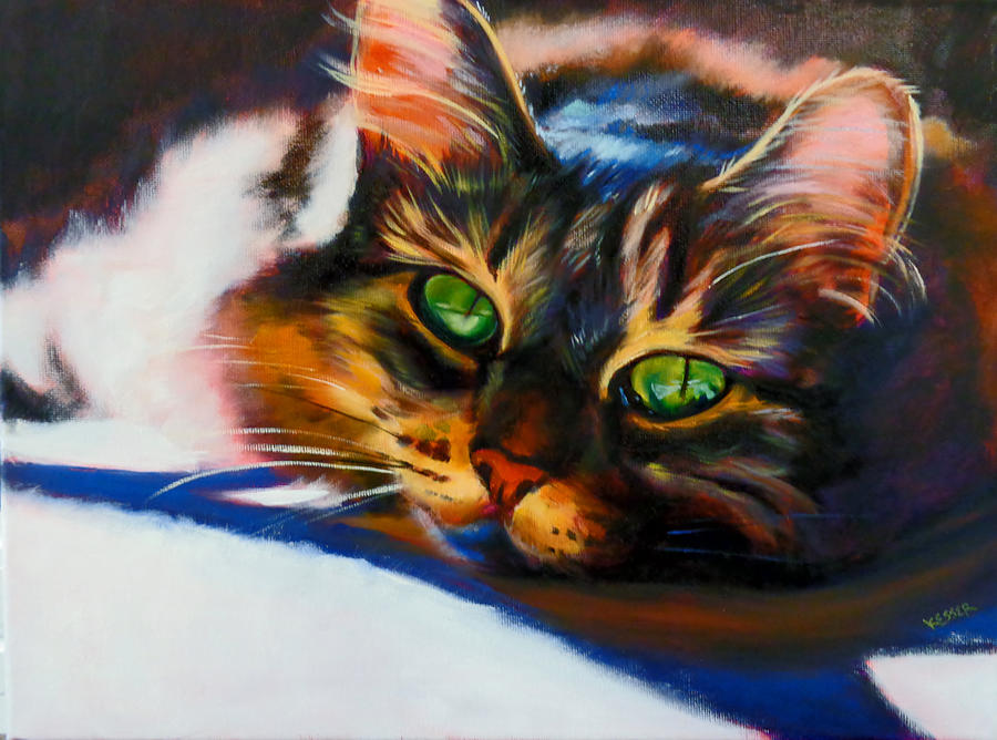 Animal Painting - Here Kitty Kitty by Kaytee Esser