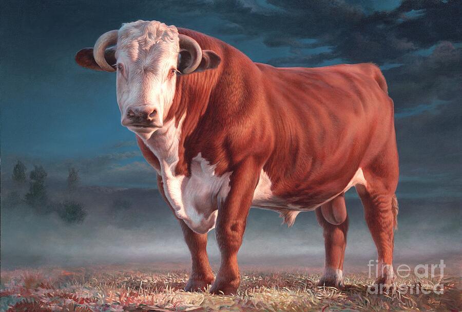 Cow Painting - Hereford bull by Hans Droog