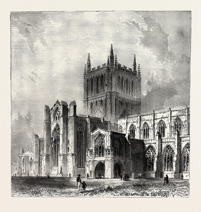 Hereford Cathedral, Located At Hereford In England Drawing by English ...