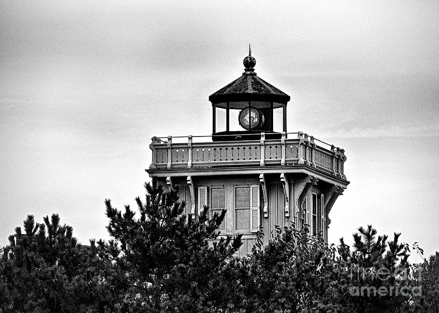 Hereford Inlet Light in black and white Photograph by Mark Miller