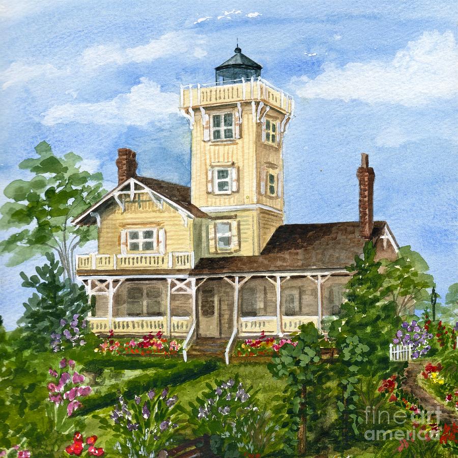 Hereford Inlet Lighthouse and Gardens 2 Painting by Nancy Patterson