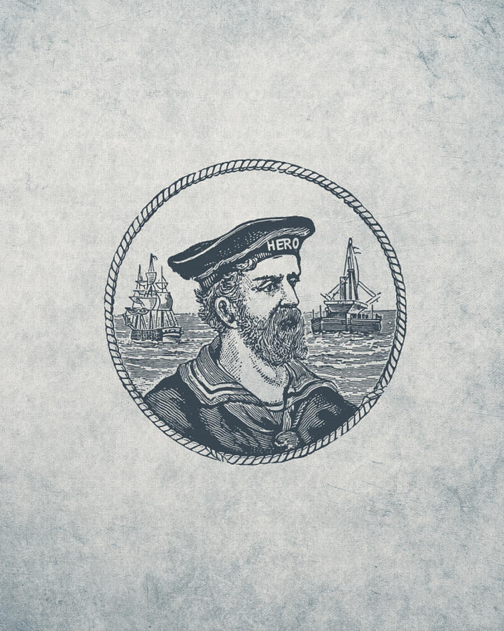 Nautical Drawing - Hero Sea Captain - Nautical Design by World Art Prints And Designs