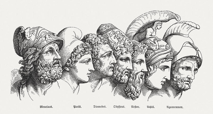 Heroes of the Trojan War, Greek mythology, published in 1880 Drawing by Zu_09