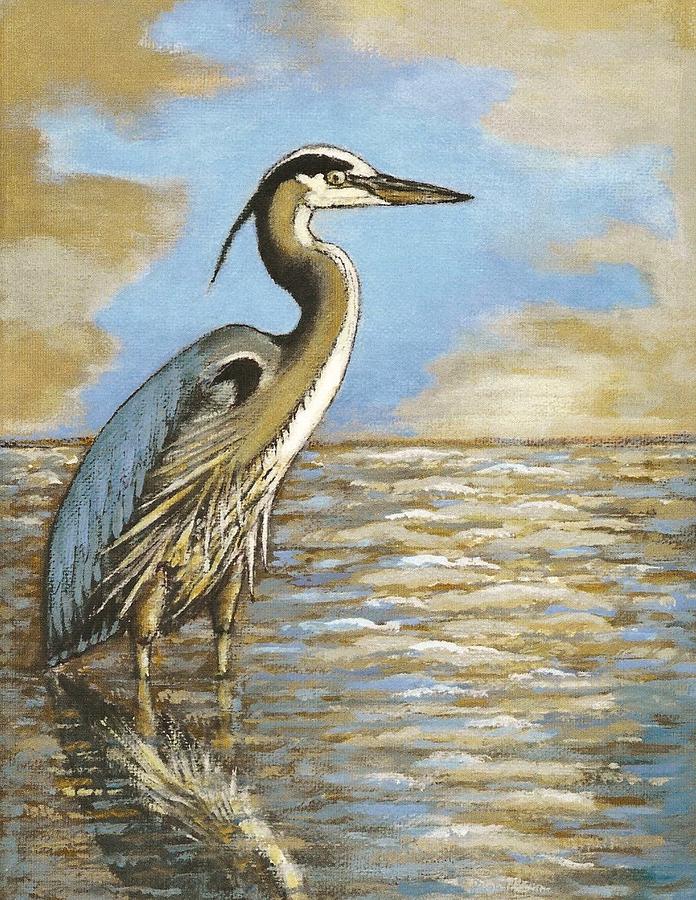 Heron Painting - Heron At Bay by VLee Watson