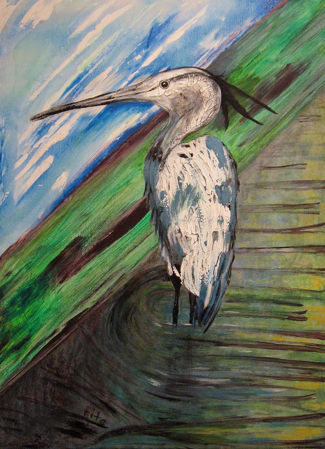 Heron Painting - Heron at twilight by Rita Omark