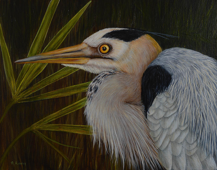 Heron in Hiding Painting by Nancy Lauby