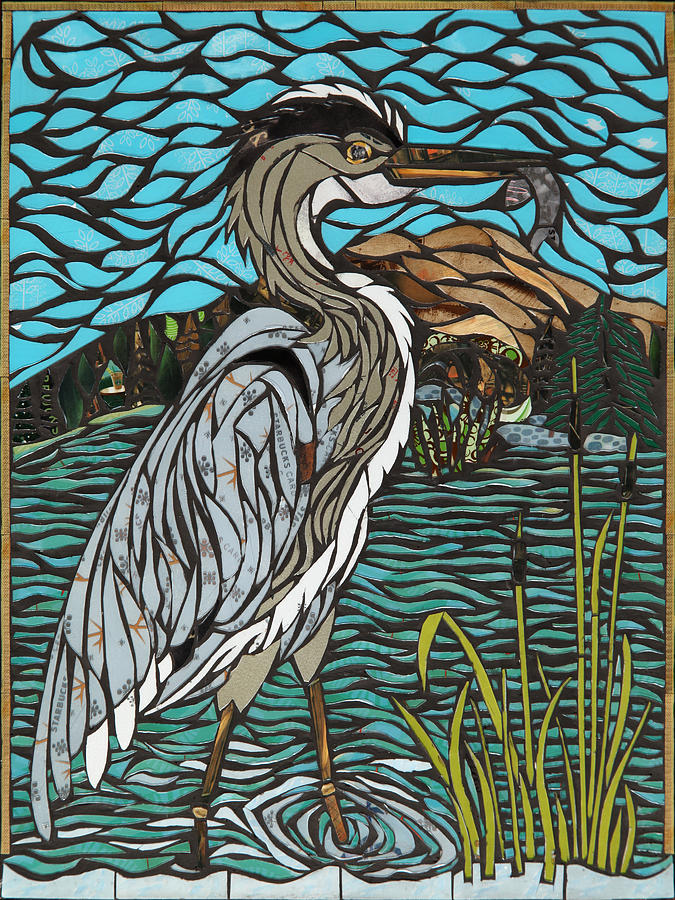 Heron on Connor Creek Mixed Media by Mary Ellen Bowers