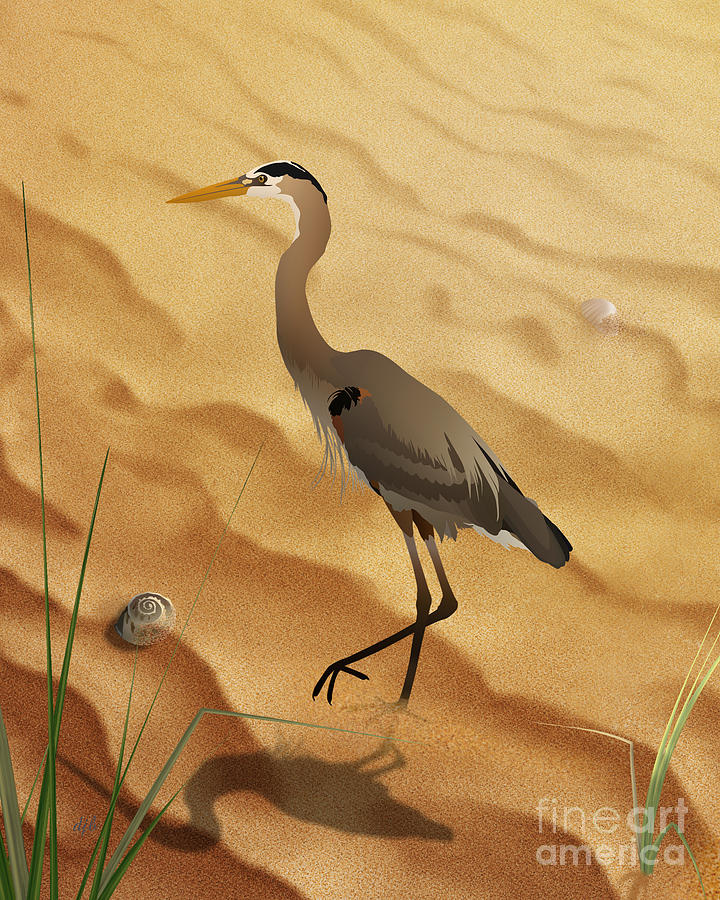 Heron Digital Art - Heron On Golden Sands by Peter Awax