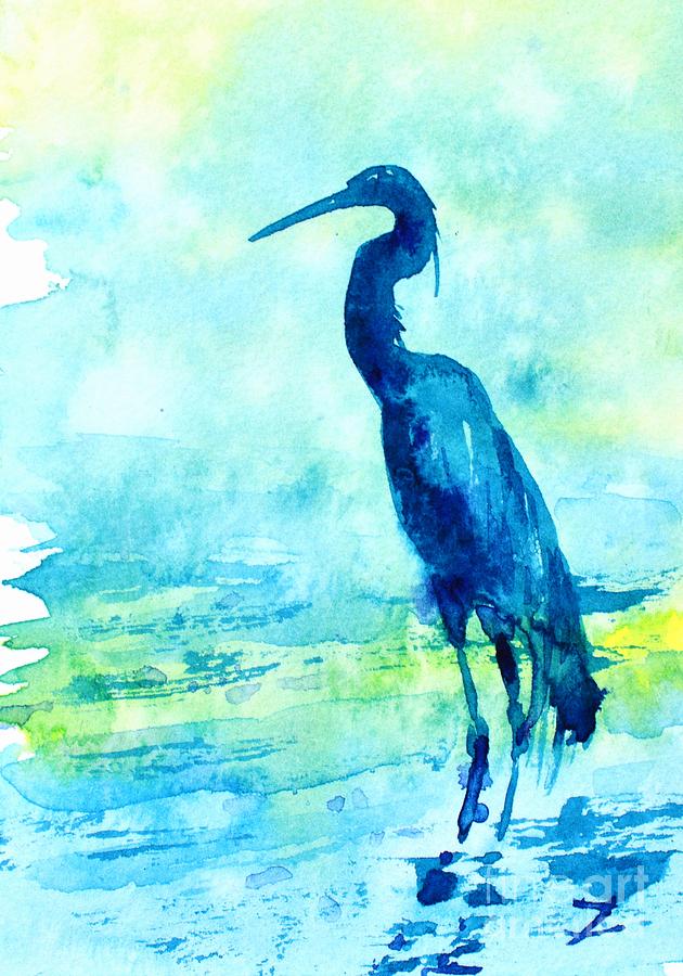 Heron on the Shore Painting by Zaira Dzhaubaeva