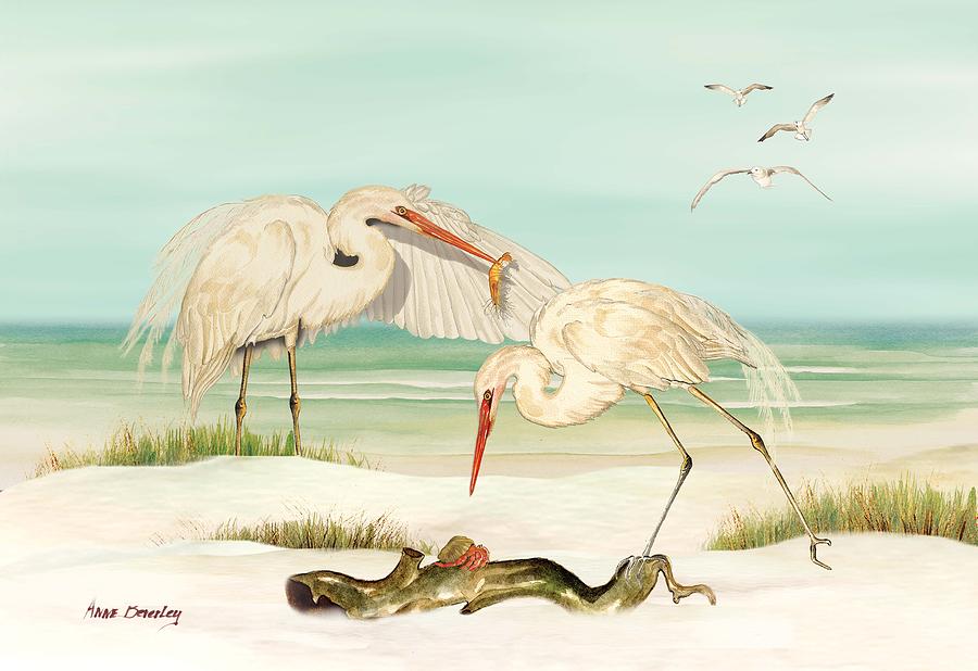 Herons Fishing Painting by Anne Beverley-Stamps