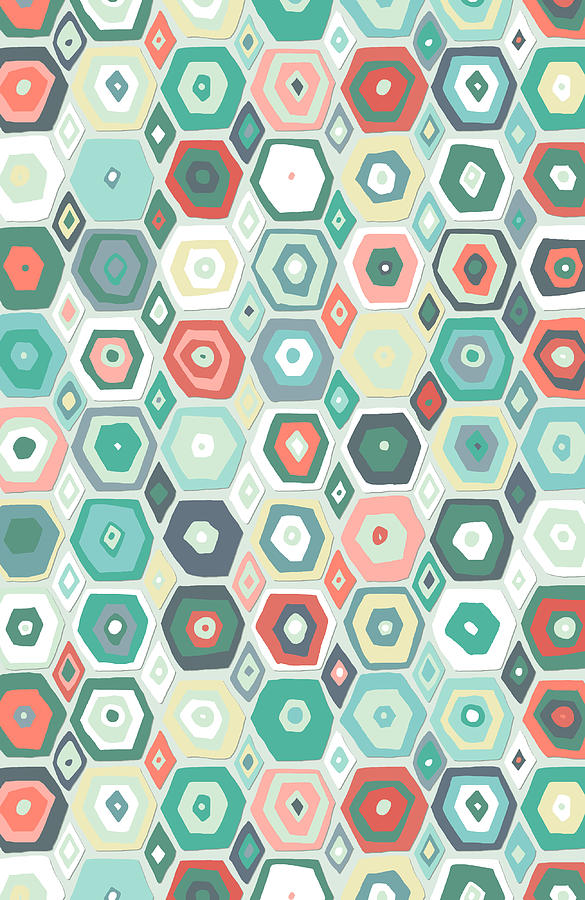 Hex Diamond Coral Mint Drawing by MGL Meiklejohn Graphics Licensing
