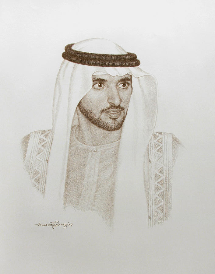 HH Sheikh Hamdan Bin Mohammed Al Maktoum Drawing by Masood Parvez