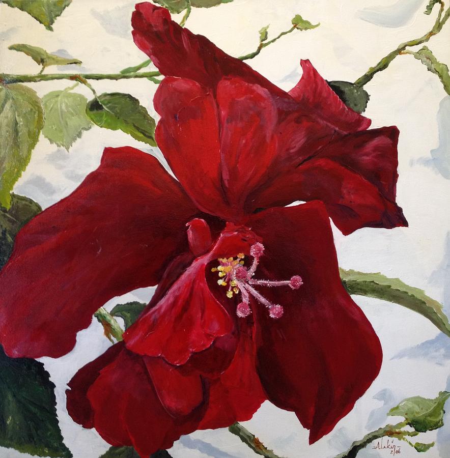 Spring Painting - Double Hibiscus by Alan Lakin