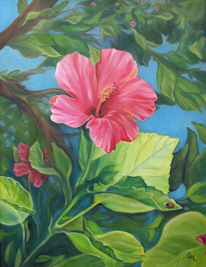 Hibiscus and Ladybug Painting by Laura Mandile - Fine Art America