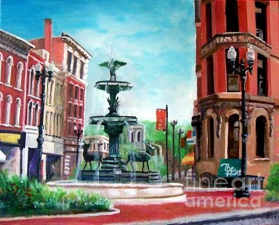 Hickory Fountain Painting by Judith Whittaker