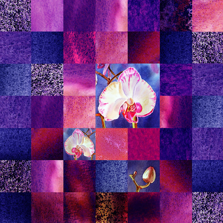 Orchid Painting - Hidden Orchids Squared Abstract Design by Irina Sztukowski