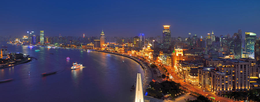 High Angle Night View Of The Bund In by Wei Fang