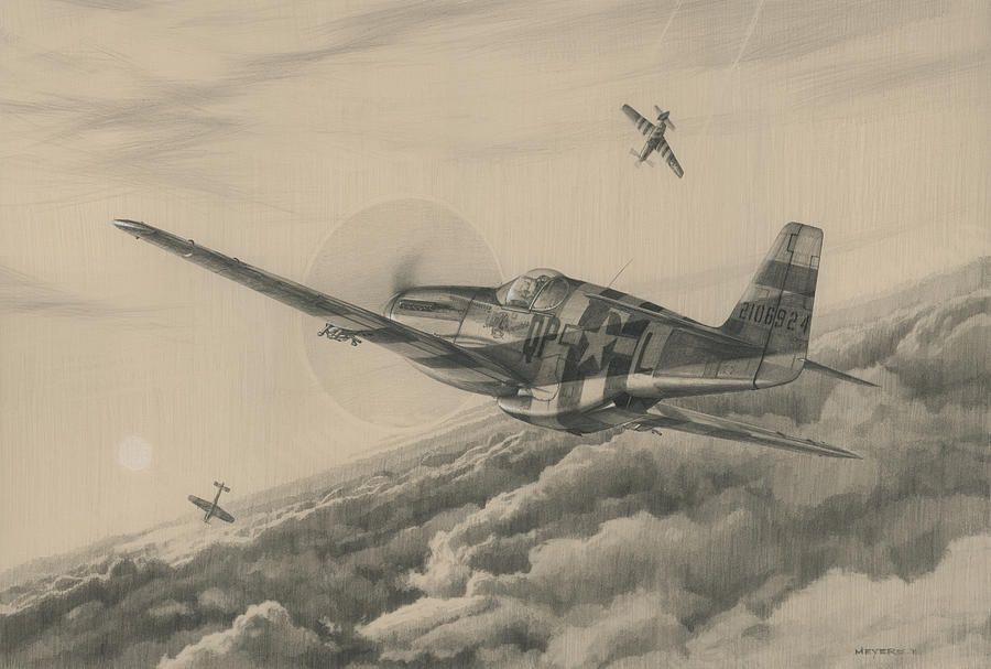 P-51 Mustang Drawing - High-Angle Snapshot by Wade Meyers