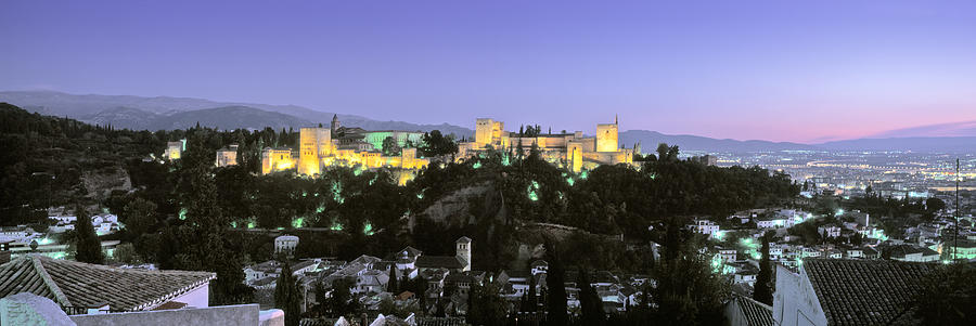 Alhambra Photograph - High Angle View Of A Castle Lit by Panoramic Images