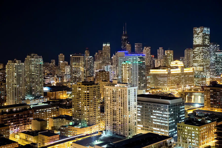 High Angle View Of Chicago At Night Photograph by Chrisp0