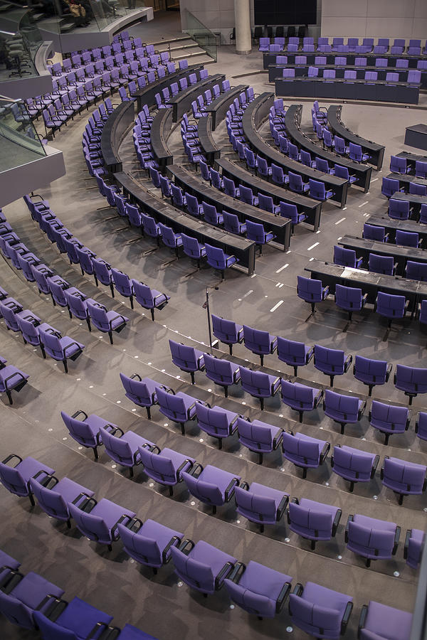 High angle view of empty chairs in German Parliament hall Photograph by Studio 642