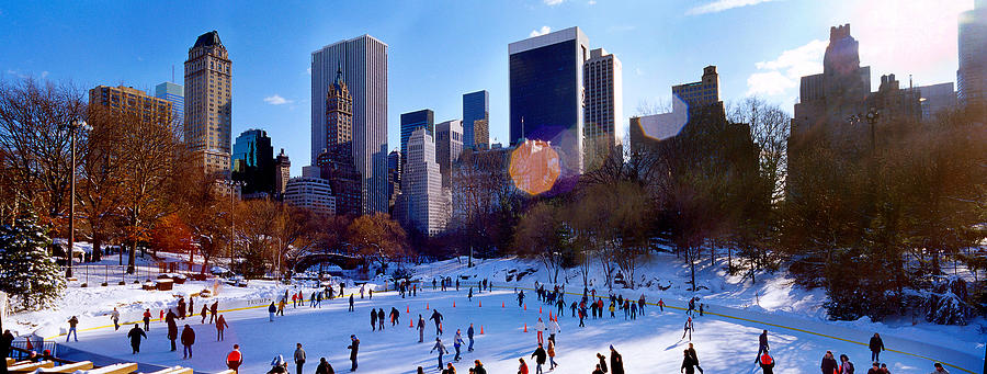 Central Park Photograph - High Angle View Of People Skating In An by Panoramic Images