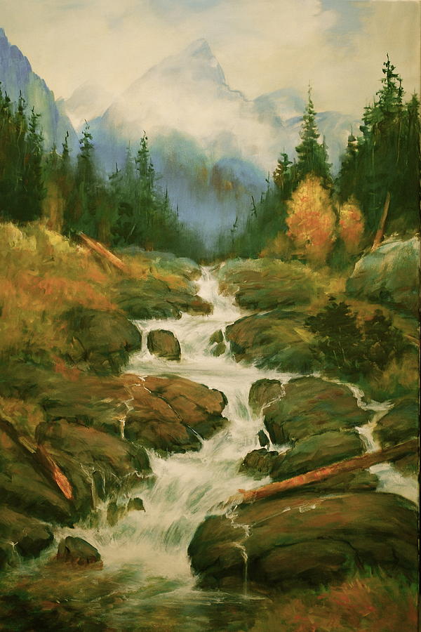 High Country Waterfall Painting by Richard Hinger