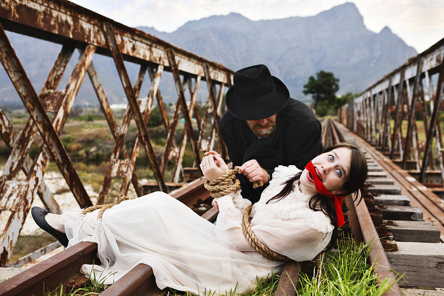 High drama as Victorian villain ties terrified maiden to railtrack! Photograph by RapidEye