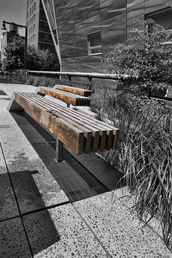 High Line Benches Black and White Photograph by Evie Carrier