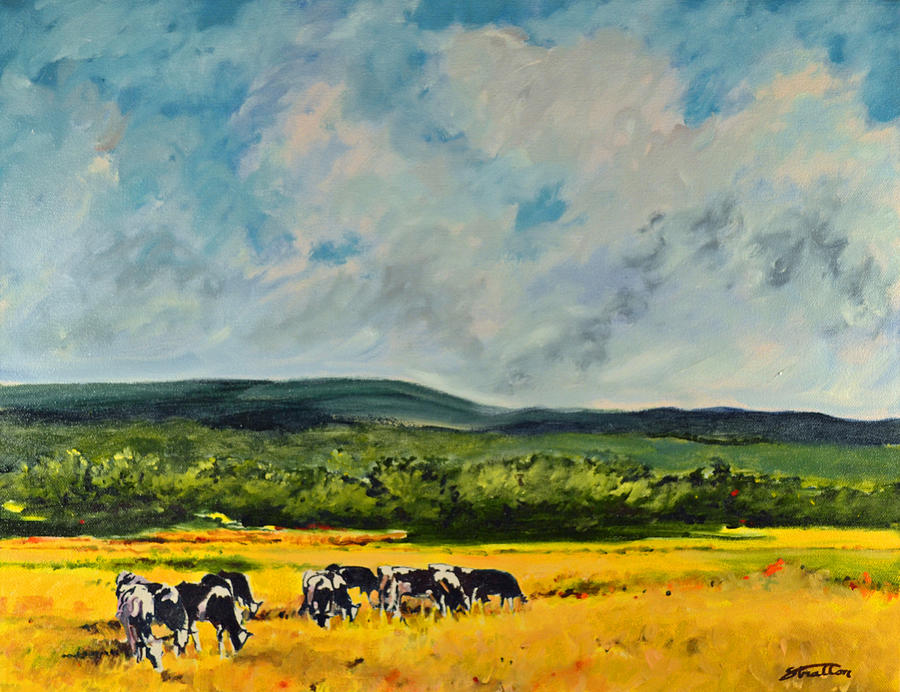 Cows Painting - High Meadow Grazing by Thomas Stratton Cows Painting - High Meadow Grazing by Thomas Stratton