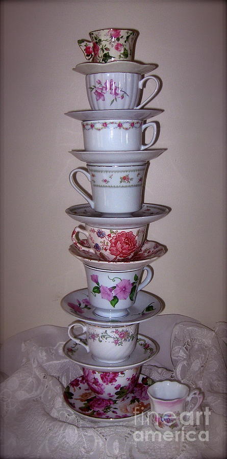 High Stack of Pink Tea Cups  Photograph by Nancy Patterson